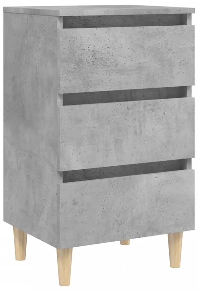 betonszürke éjjeliszekrény tömör fa lábakkal 40 x 35 x 69 cm