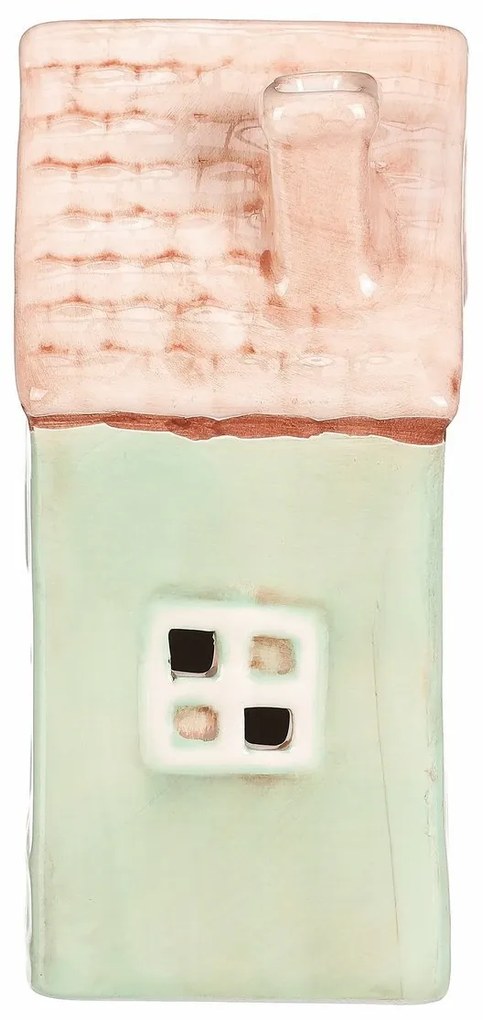 Kerámia házikó LED-del, 10 x 7 x 14 cm, tavasz, sötétzöld