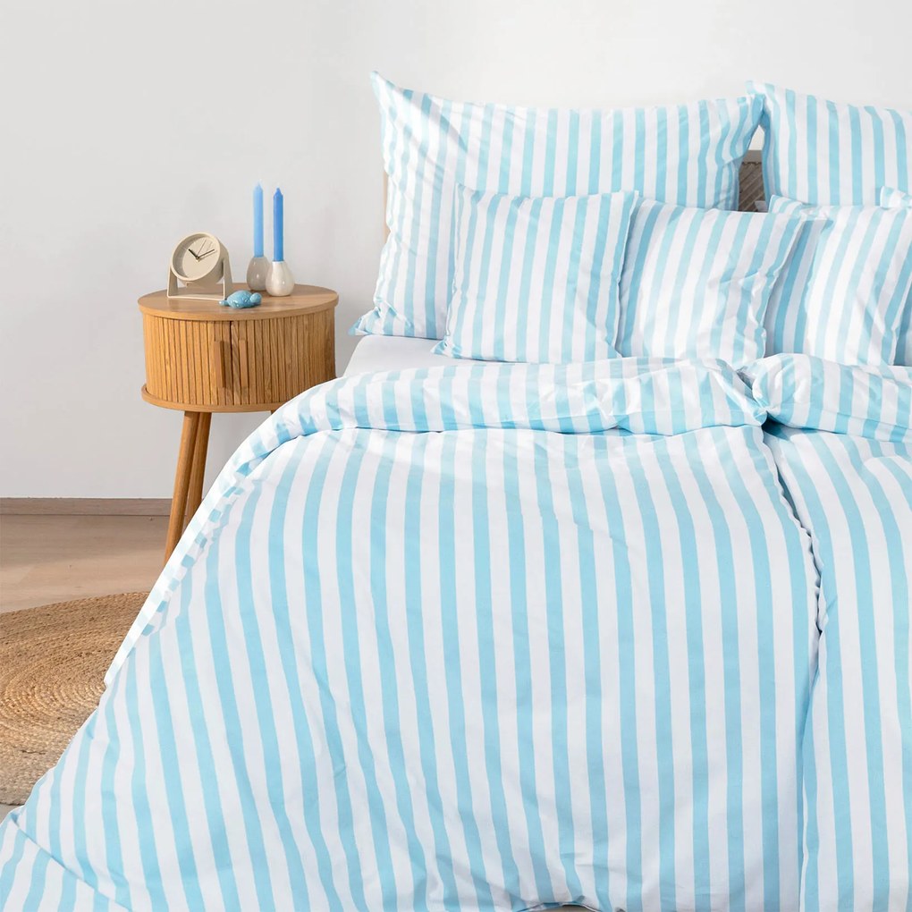 Goldea pamut ágyneműhuzat - kék csíkos 140 x 220 és 70 x 90 cm