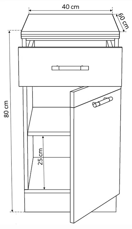 Salandra Elemes konyha 1 ajtós és fiókos alsószekrény DARK SONOMA 40 x 80 x 60 cm