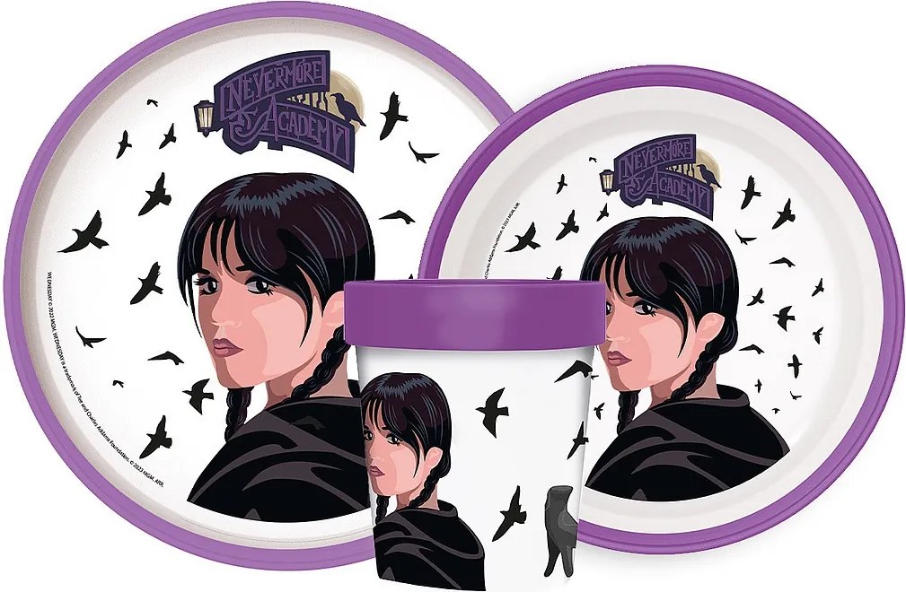 Wednesday Nevermore Academy csúszásmentes étkészlet, micro műanyag szett