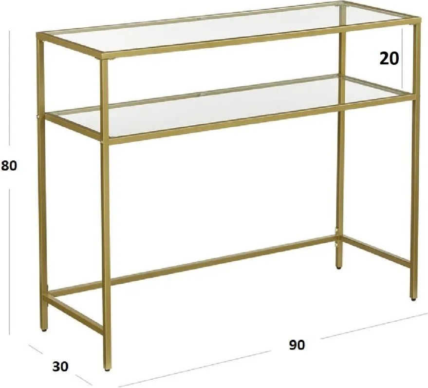 Üveg komód, arany, 90 cm
