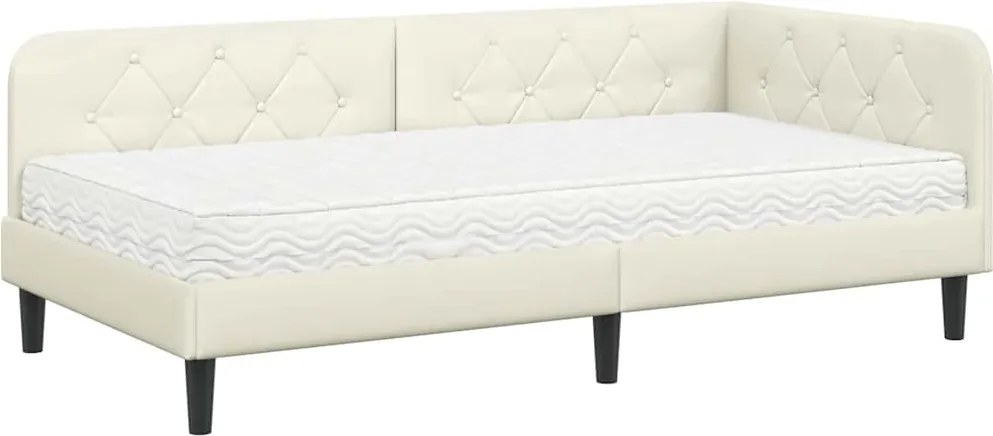 vidaXL Sarokágy keret matracmal fejtámlával Krém 90 x 190 cm Bársony