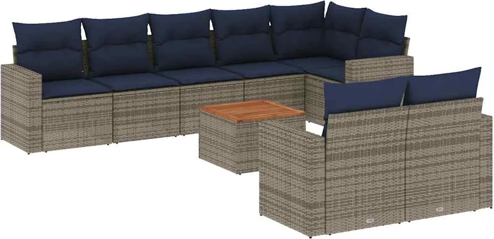 vidaXL 9 részes szürke polyrattan kerti ülőgarnitúra párnával