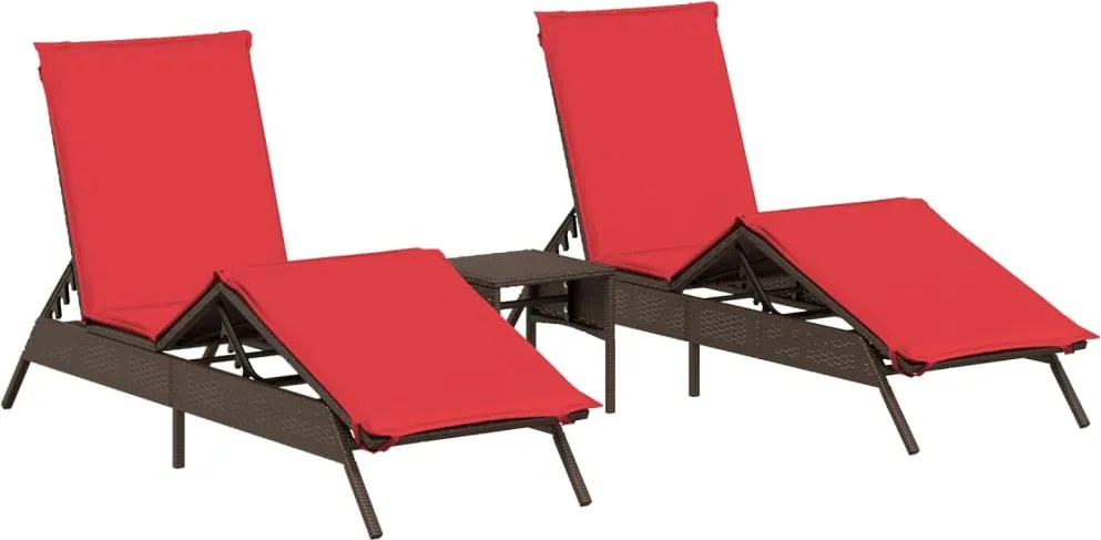vidaXL 2 db barna polyrattan napozóágy asztallal
