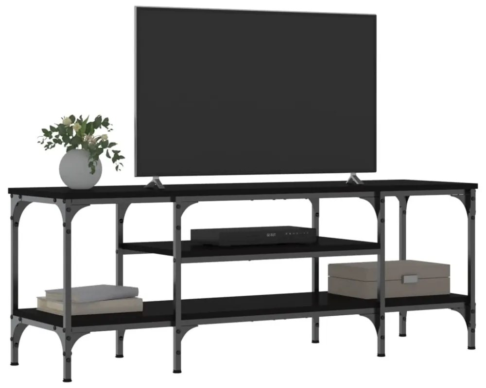 fekete szerelt fa és vas TV-szekrény 121x35x45 cm