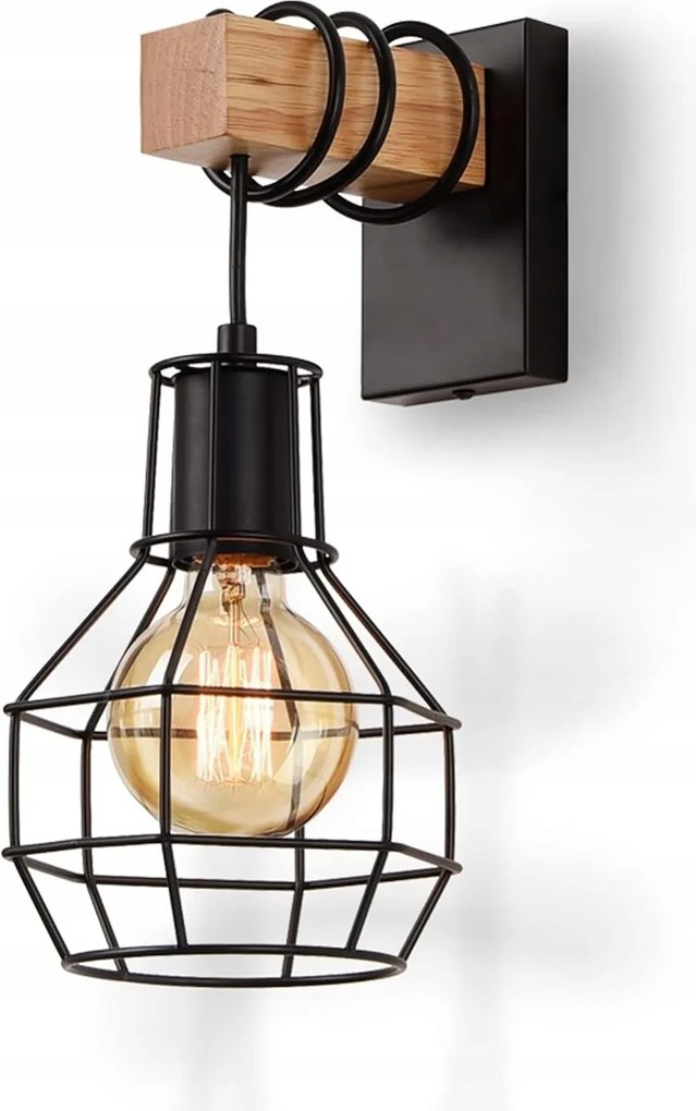 Fali lámpa Vintage Ketrec lámpa E27 Fekete