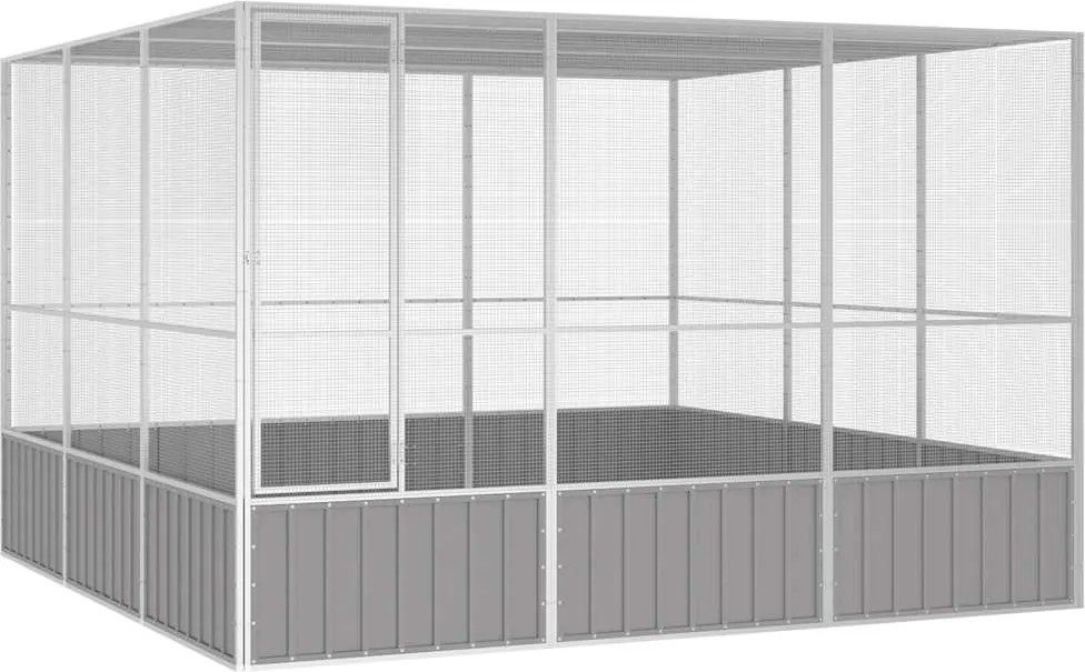 vidaXL szürke horganyzott acél madárketrec 302,5x324,5x211,5 cm