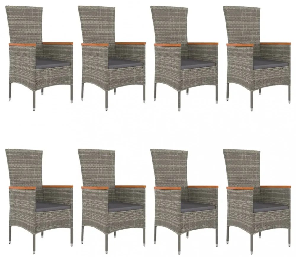 9 részes szürke polyrattan kerti étkezőgarnitúra párnával