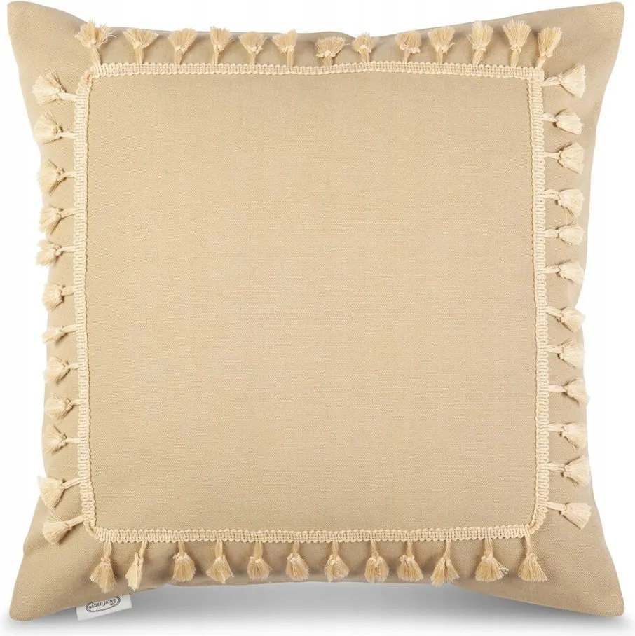 Párnahuzat BOHO/2 45x45 bézs, etno dekorációs pomponokkal