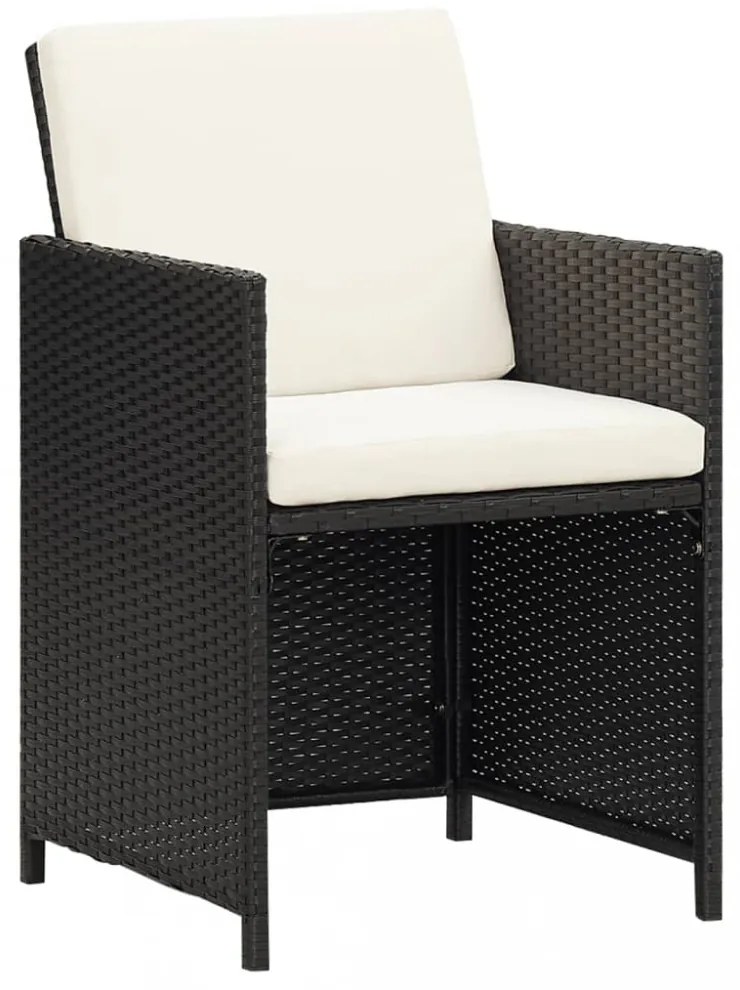 13 részes fekete polyrattan kerti étkezőgarnitúra párnákkal