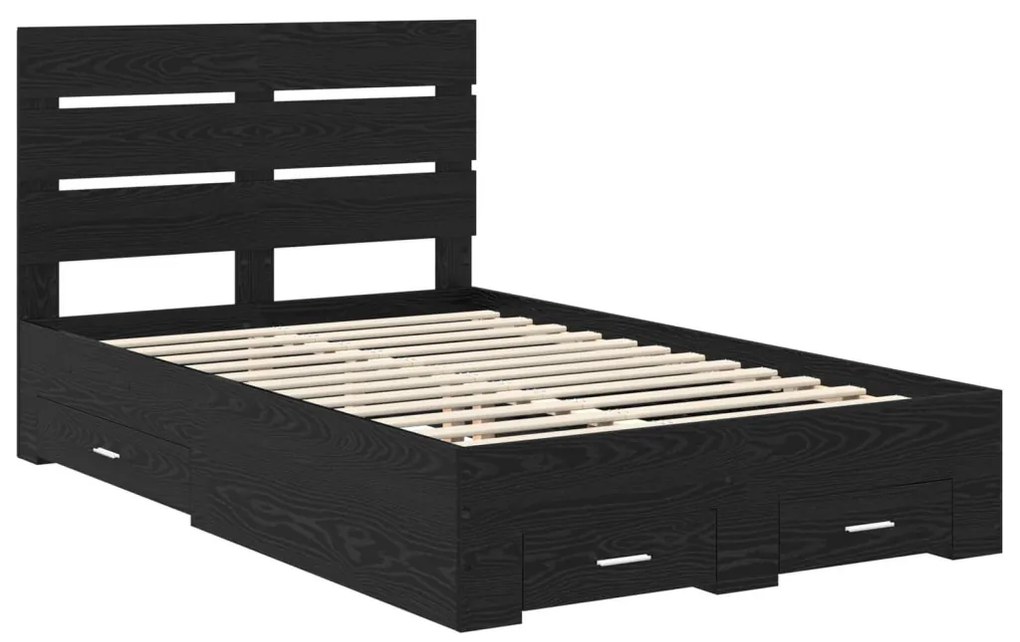 vidaXL Ágykeret fiókkal fejtámlával Fekete tölgy 120 x 190 cm Faanyag