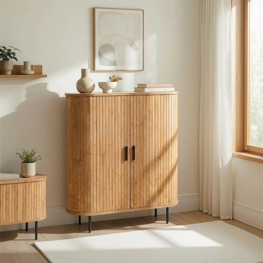 Kétajtós, tolóajtós komód 100 cm méretben, tölgy színben TRISH