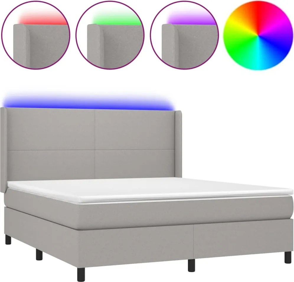 vidaXL világosszürke szövet rugós és LED-es ágy matraccal 160x200 cm