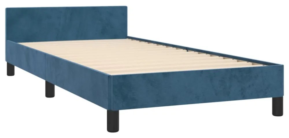 sötétkék bársony ágykeret matrac nélkül 100x200 cm