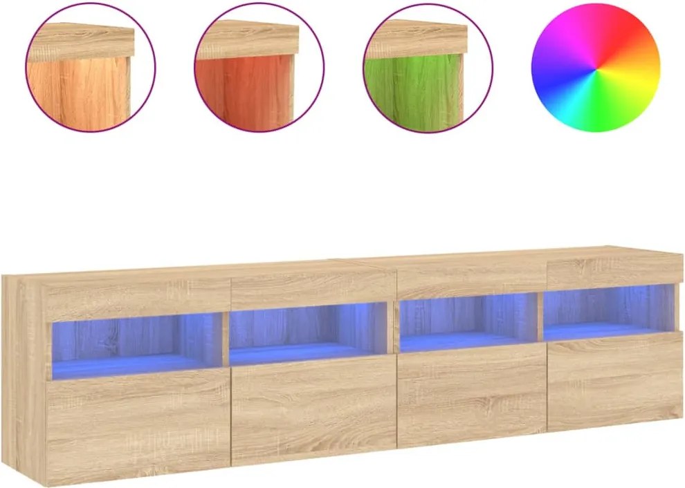 vidaXL 2 db sonoma tölgy színű fali TV-szekrény LED-del 80x30x40 cm