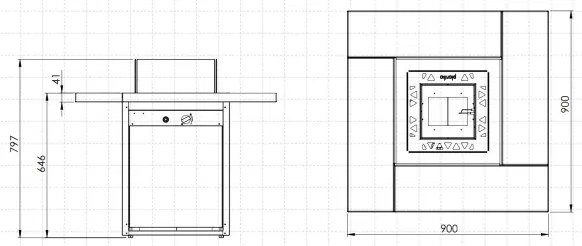 Planika Square Asztal GAS - Kültéri gáz kandalló 79,7x90 cm 10kW