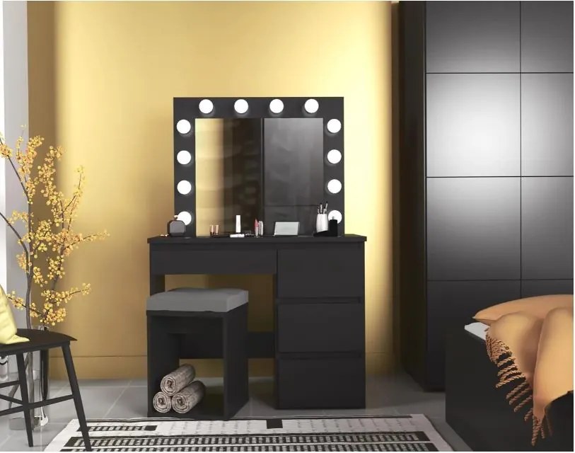 Öltöző asztal LED tükörrel Cleopatra Black