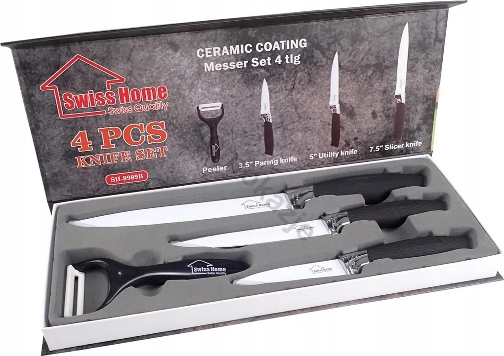Erős Konyhai Kés Szett 3 db Hámozó Swiss Home 9999 B Fekete