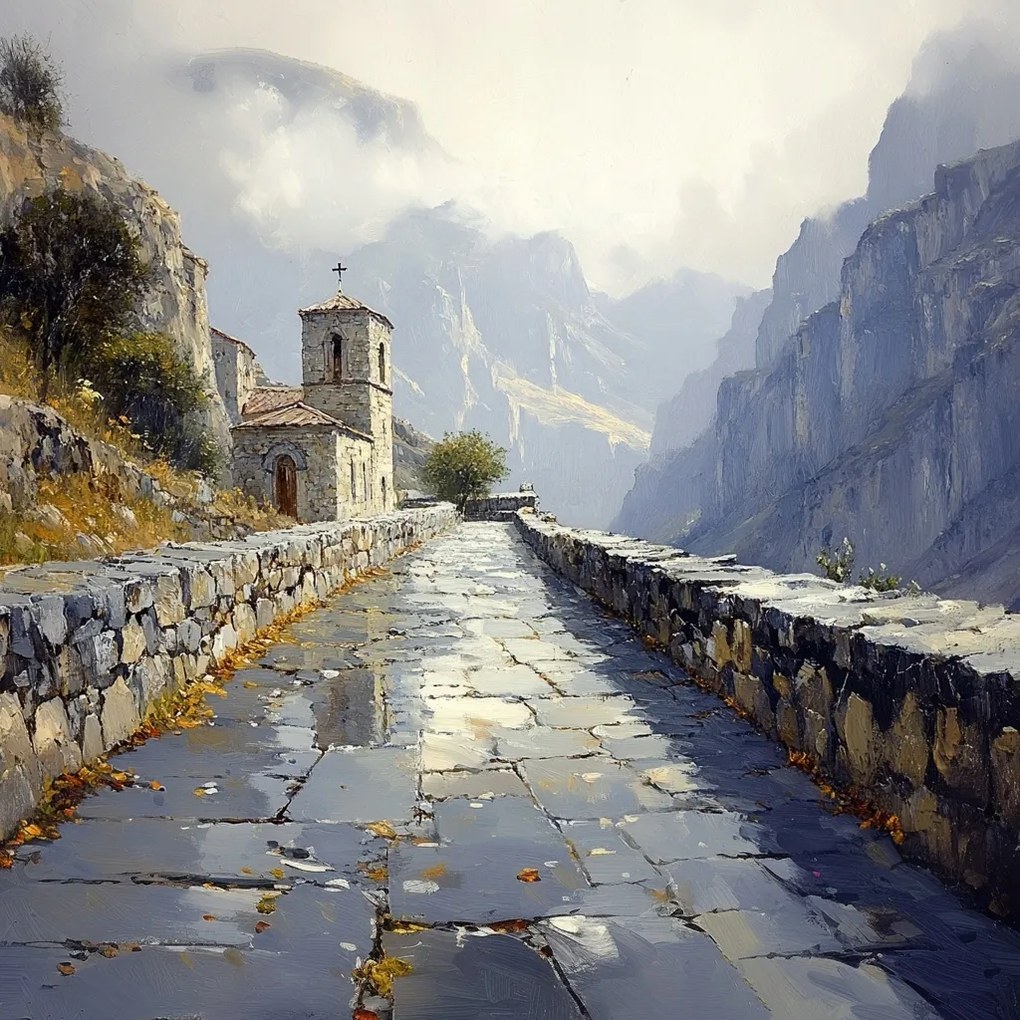 Vászonkép Canvas Hegyi Kápolna Templom Kő Ösvény 80x80