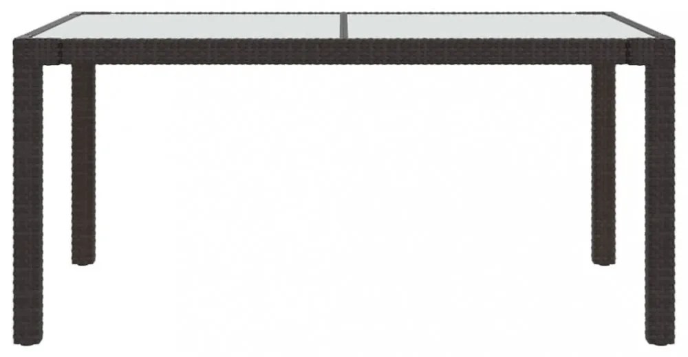 barna polyrattan és edzett üveg kerti asztal 150 x 90 x 75 cm