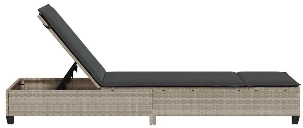 világosszürke polyrattan napozóágy párnákkal 55x200x25,5 cm