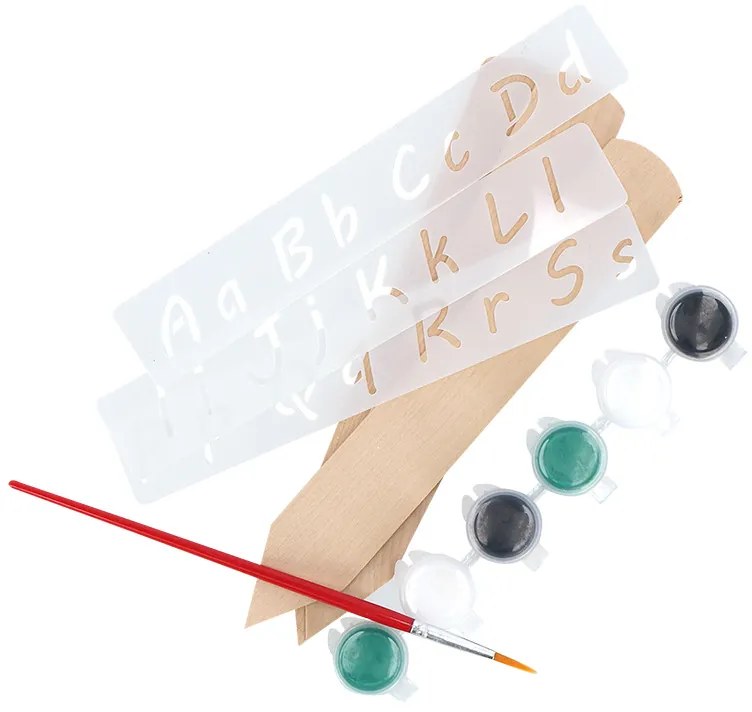 Kifesthető palánta és növény jelölő szett, festékkel, ecsettel, festő sablonnal és jelölővel