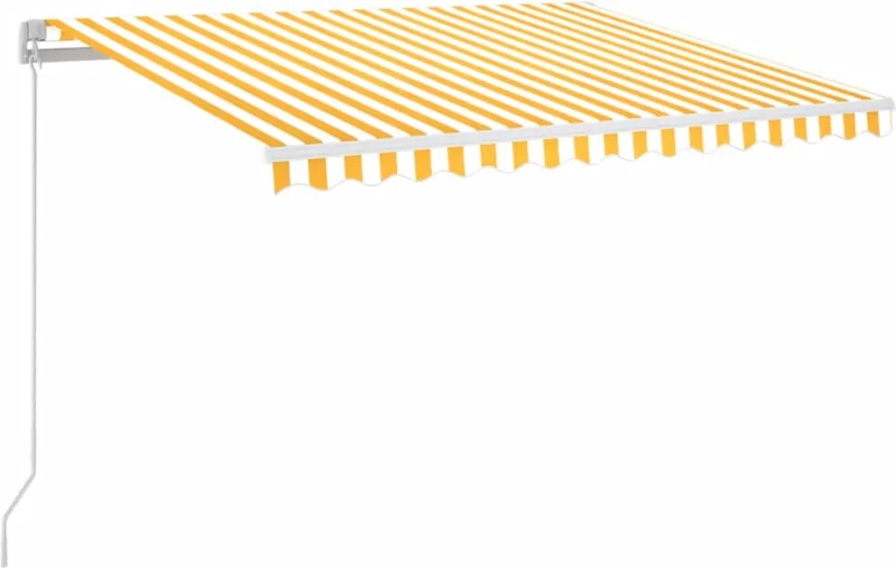 vidaXL sárga és fehér kézzel kihúzható LED-es napellenző 350 x 250 cm