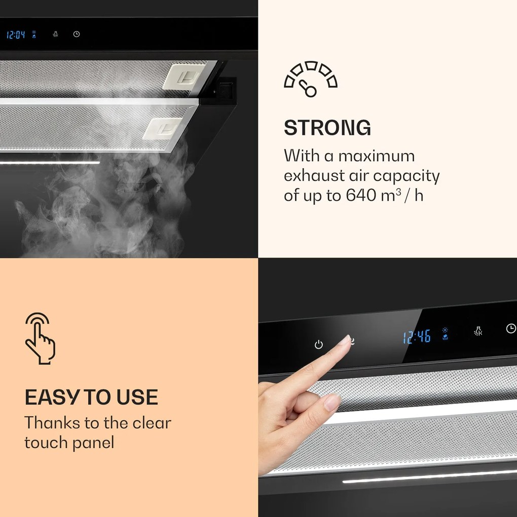 Klarstein Mariana Neo 60, kihúzható páraelszívó, 60 cm, 640 m³/ó, elszívás, LED