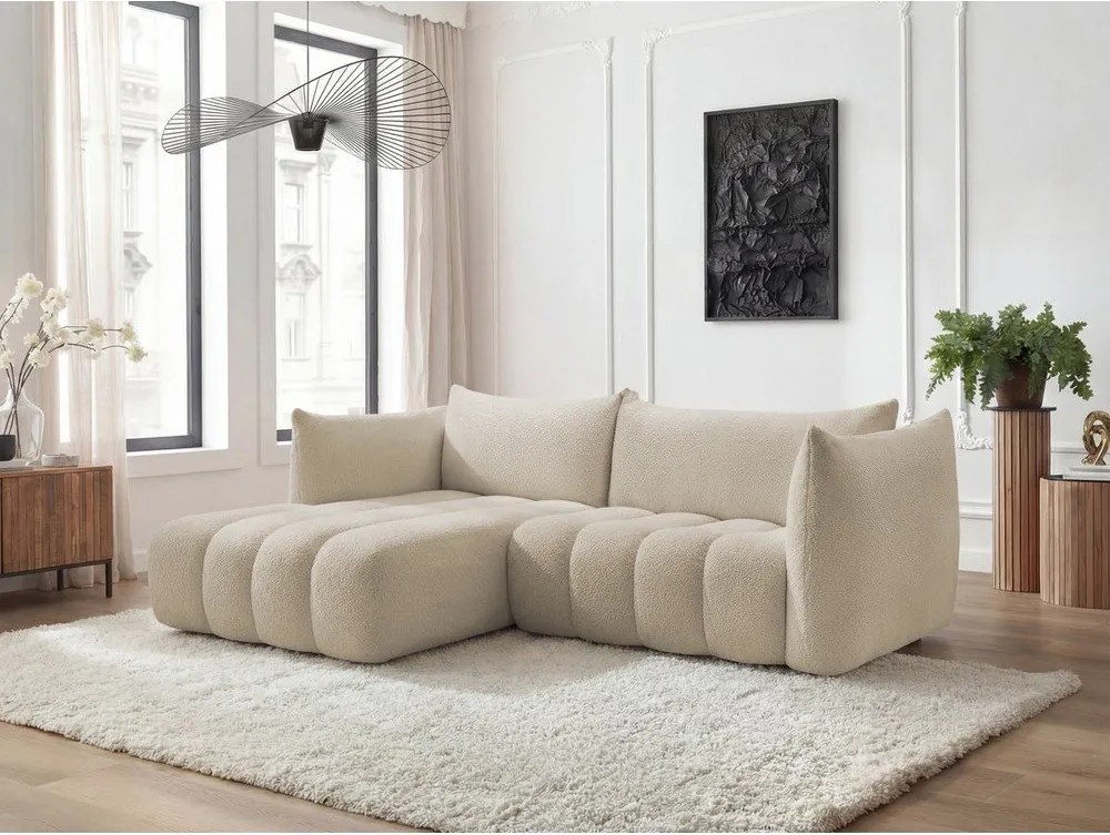 Bézs buklé sarokkanapé (bal oldali-heverő résszel) Azra – Bobochic Paris