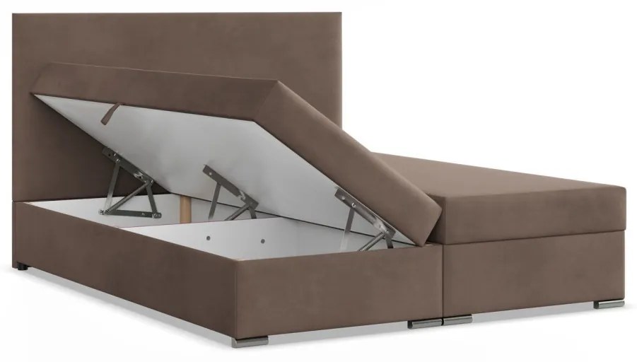 Agen ágy, bársony, 140 x 200, ágyneműtartóval, barna