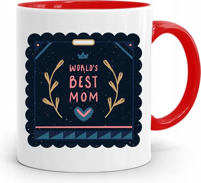 Piros Ajándék Bögre Anyukáknak World's Best Mom fényképes nyomattal