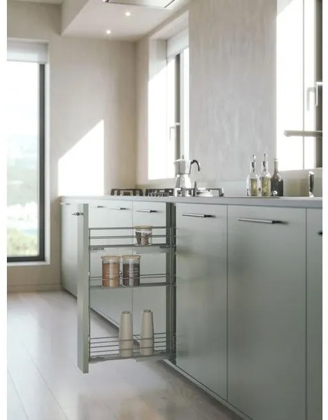 Konyhai fémrács, 200mm, bal oldalra szerelhető, antracit, teljes kihúzás, csillapított záródás, rejtett fióksín, 3 kosár SIGE, Green Line 002