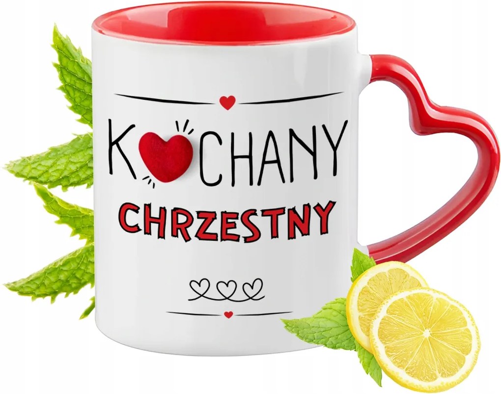 Keresztelőre Piros Bögre Szív Alakú Füllel Ajándék