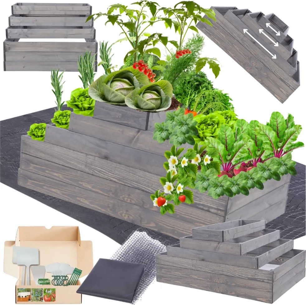 Lépcsőzetes láda állítható zöldséges láda fa 54x120x60