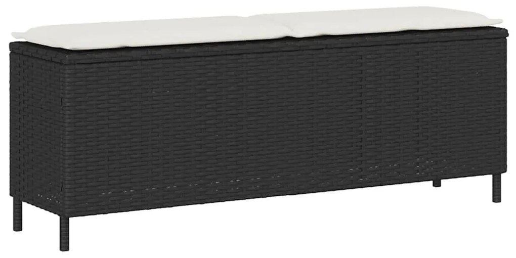 Fekete polyrattan kerti pad párnával 110x30x40,5 cm