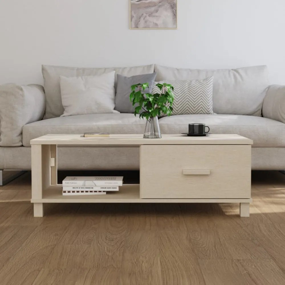 HAMAR mézbarna tömör fenyőfa dohányzóasztal 100 x 55 x 35 cm