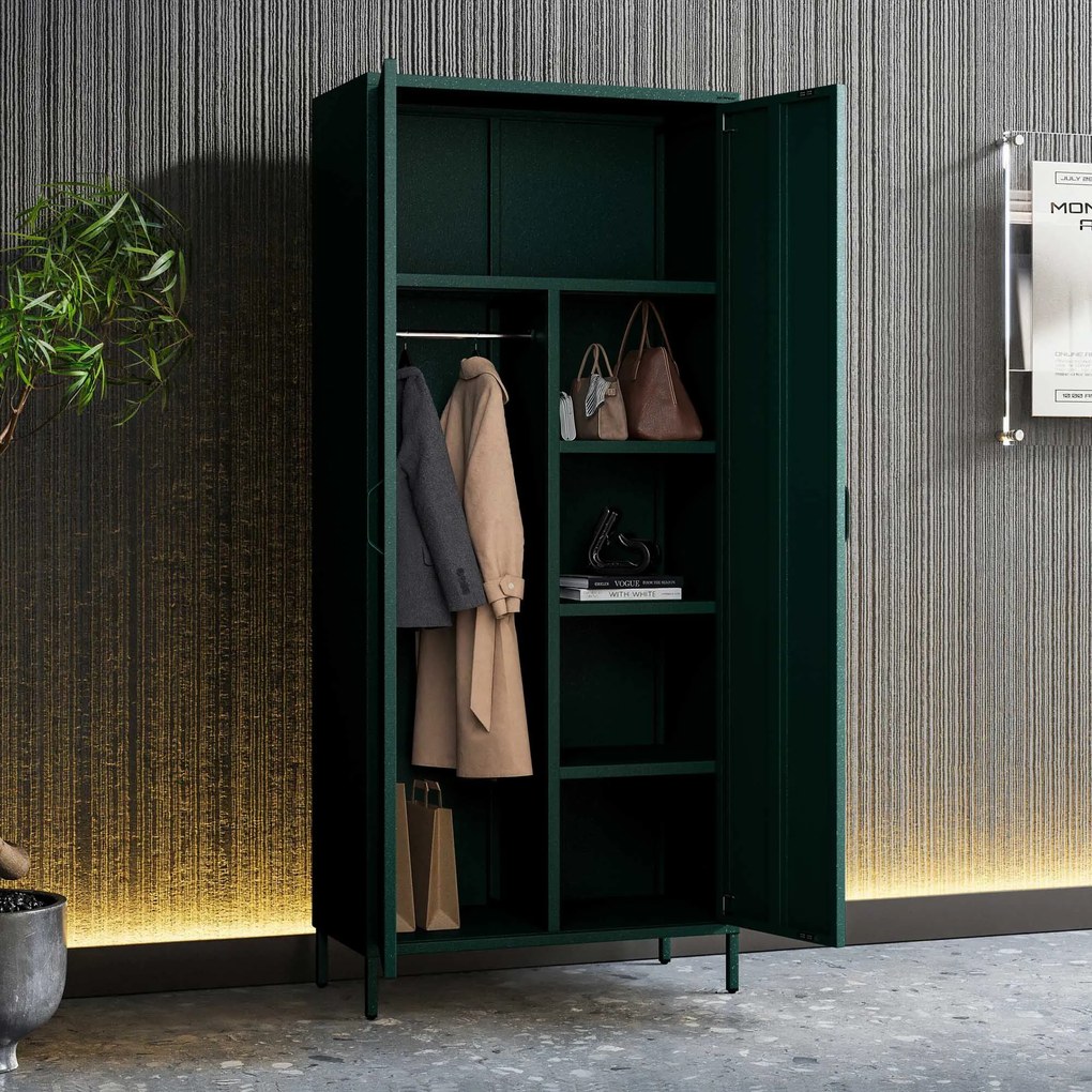 Gardróbszekrény FLAVIO, 800 x 1850 x 450 mm, Modern: palack zöld