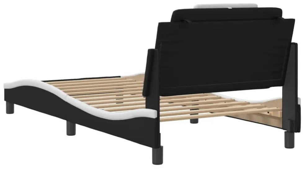 fekete és fehér ágykeret Viana LED-ekkel matrac nélkül 100 x 200 cm