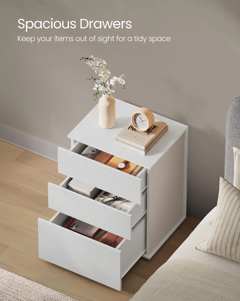 Éjjeliszekrény 3 tárolófiókkal, matt fehér és cappuccino bézs színben