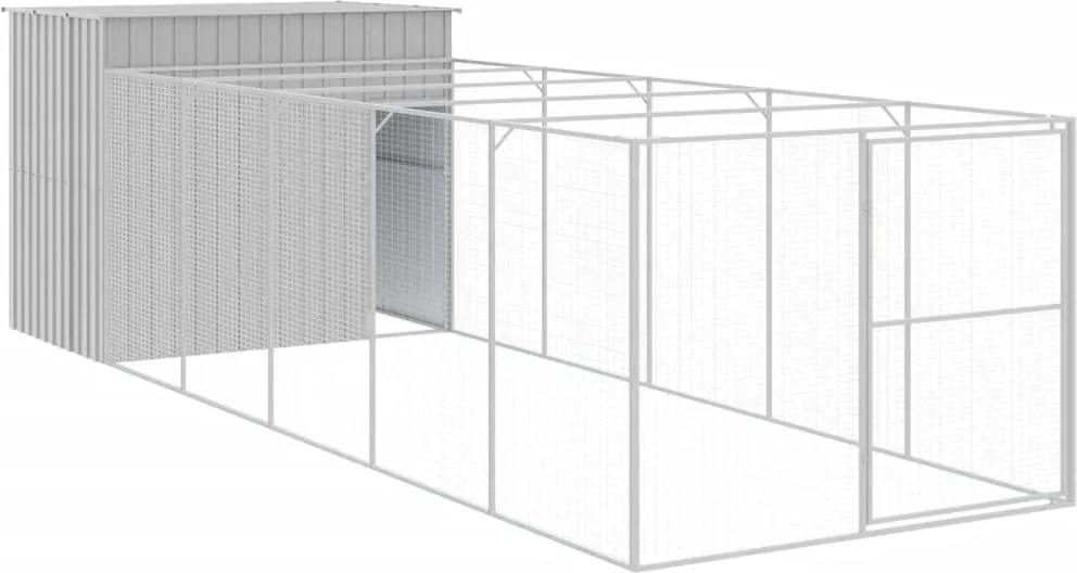 vidaXL világosszürke horganyzott acél tetős kutyakennel 214x661x181 cm