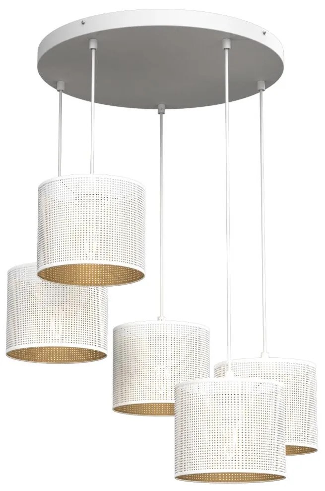 Csillár zsinóron LOFT SHADE 5xE27/60W/230V fehér/arany