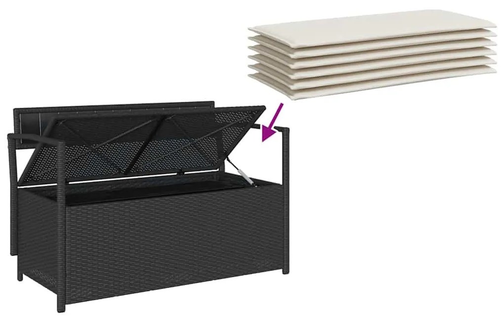 fekete polyrattan kerti tároló pad párnával