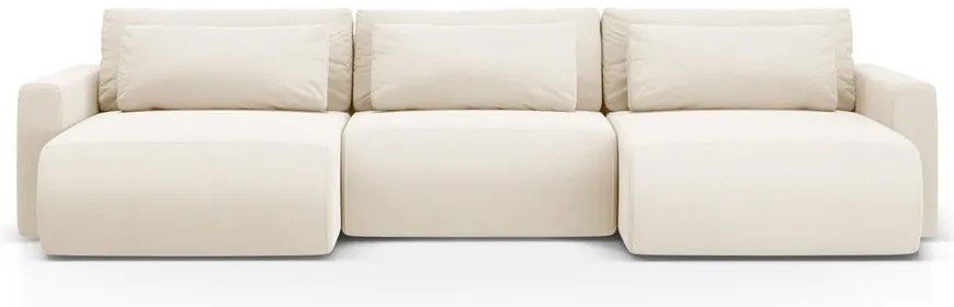 Bézs bársony kinyitható tárolóhelyes sarokkanapé (U alakú) Belfast – Cosmopolitan Design