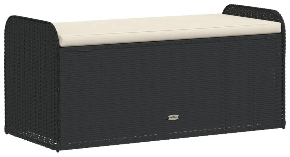 fekete polyrattan tárolópad párnával 115 x 51 x 52 cm