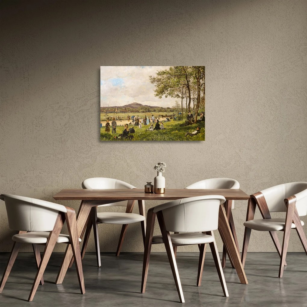 Üveg kép - French 19th Century, Race Course at Longchamps, reprodukciók (70x50 cm)