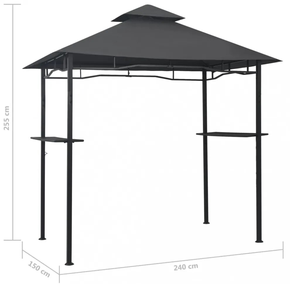 antracitszürke acél grillpavilon 240 x 150 x 255 cm