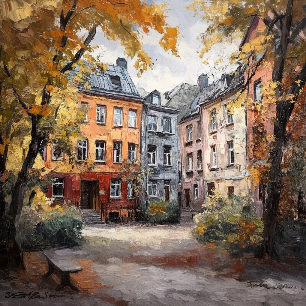 Vászonkép Canvas Város Bérházak Házak Udvar Ősz Kilátás 80x80