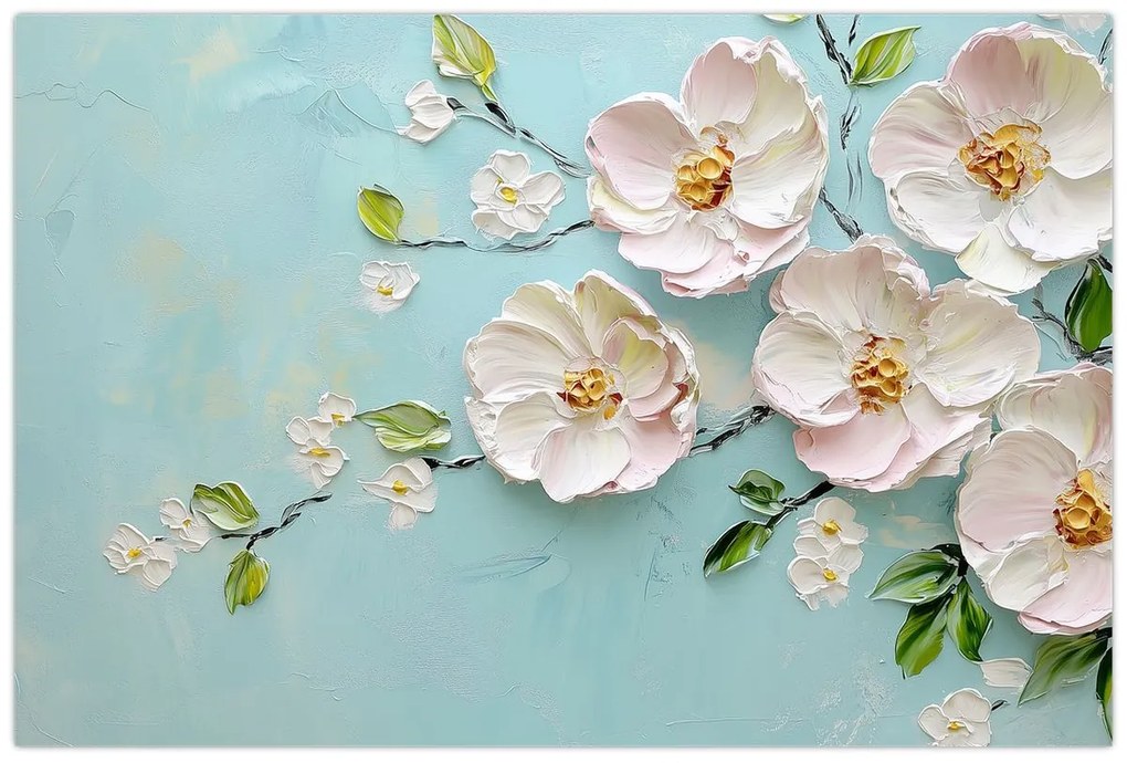 Kép - Virágok kék háttéren (90x60 cm)