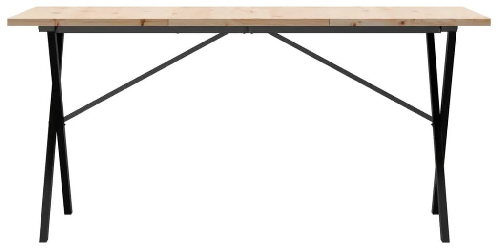 Tömör fenyőfa és acél étkezőasztal X-vázzal 160x80x75,5 cm